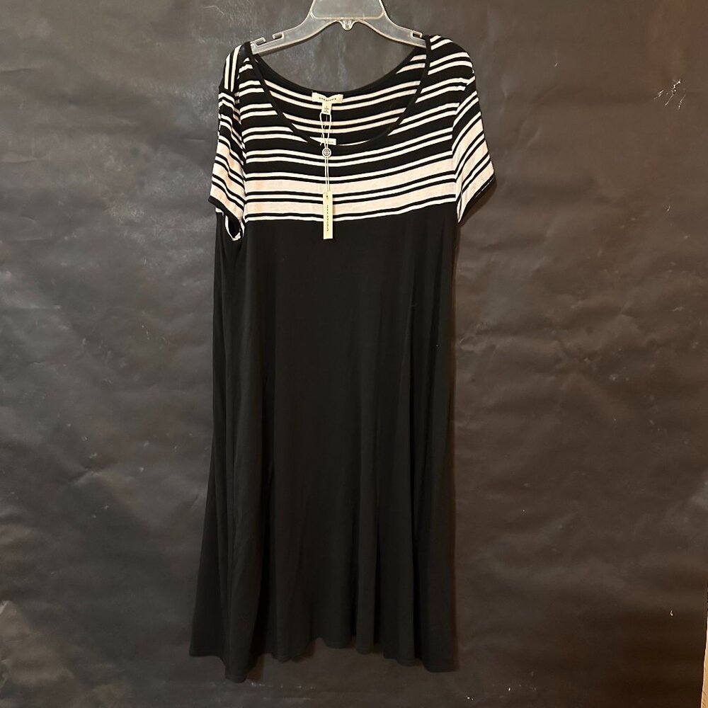 Max Studio Dress Size Large NWT Short Sleeve Black Swing Short Sleeve Summer
